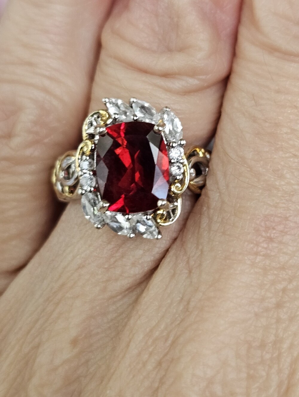 Gems En Vogue Andesine & White Zircon 24K Palladium Sterling Silver Ring Size 5! - Picture 7 of 8